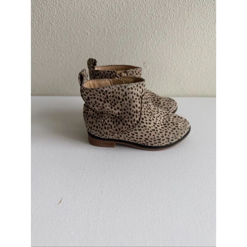 Cat & Jack Toddler Girls Leopard Print Ankle Boots Size 6 Side Zip Brown Tan